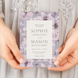 Invitation Mariage Floral Gris Lavande