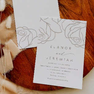Invitation Mariage floral gris simple