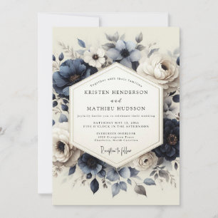 Invitation Mariage Floral Héritage Bleu Ardoise