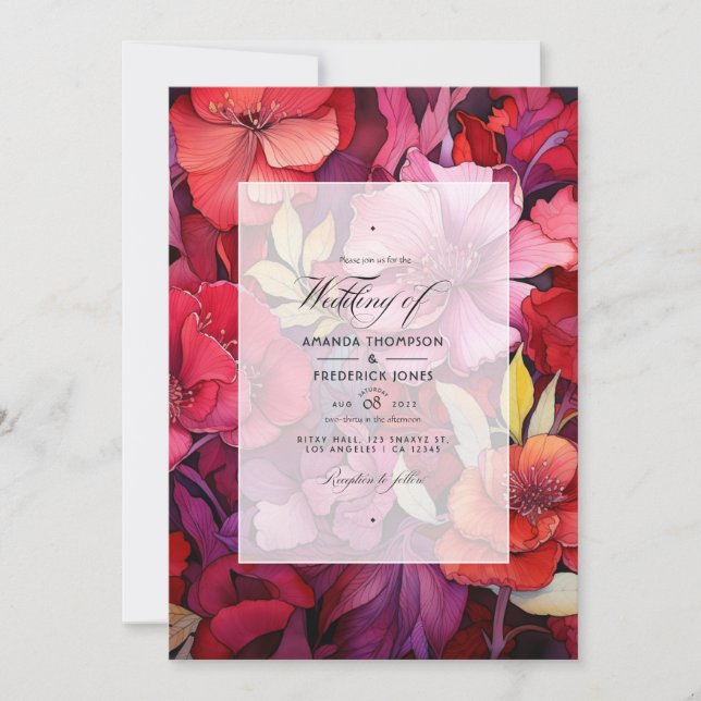 Invitation Mariage Floral Hiver Riches Rouges (Devant)