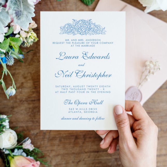 Invitation Mariage Floral Hydrangea Dusty bleu moderne (Créateur téléchargé)