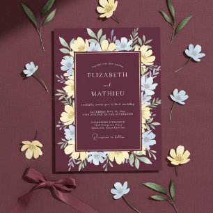 Invitation Mariage Floral Illustratif Bordeaux