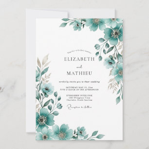 Invitation Mariage Floral Impressionniste Sarcelle