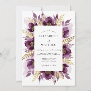 Invitation Mariage Floral Impressionniste Violet Foncé