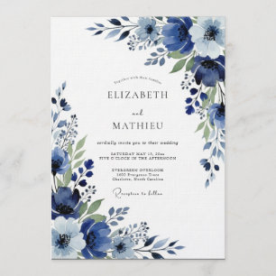 Invitation Mariage Floral Indigo à l'aquarelle