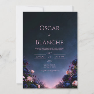 Invitation Mariage Floral Indigo de Minuit Crépuscule