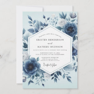 Invitation Mariage Floral Indigo Éthéré