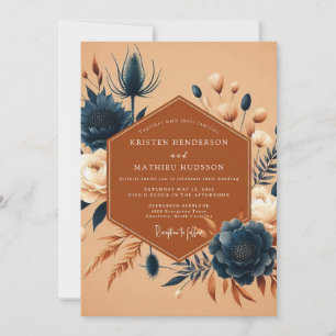 Invitation Mariage Floral Indigo Orange Brûlé