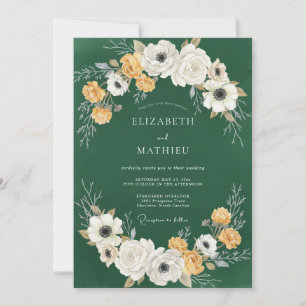 Invitation Mariage Floral Ivoire Profond Vert