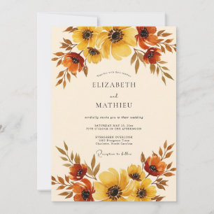 Invitation Mariage Floral Jaune Ambre Automne