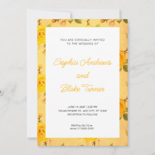 Invitation Mariage Floral Jaune Élégant et Vintage