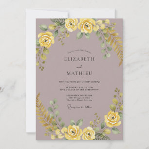 Invitation Mariage Floral Jaune Mauve
