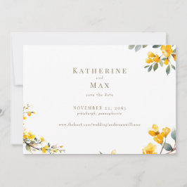Invitation Mariage floral jaune moderne Enregistrer la date