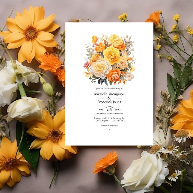 Invitation Mariage floral jaune, orange et ivoire (Créateur téléchargé)