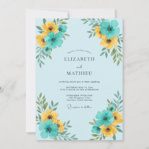 Invitation Mariage Floral Jaune Sarcelle