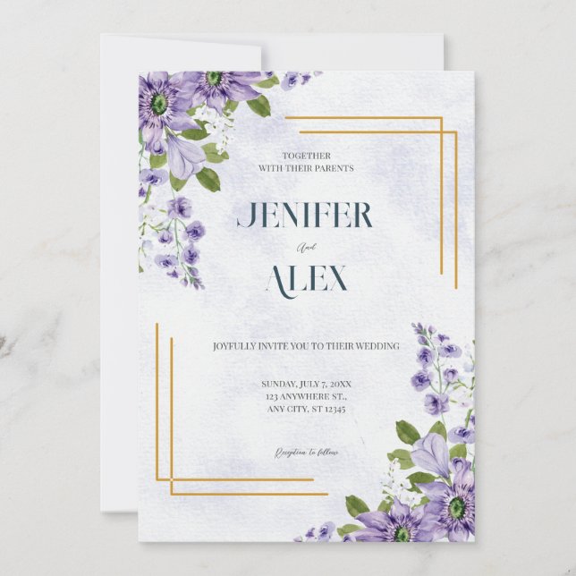 Invitation Mariage floral Lavante aux fleurs violettes (Devant)