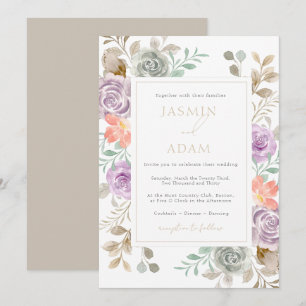 Invitation Mariage Floral Lilac Peach Or Moderne