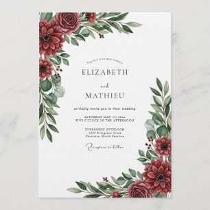 Invitation Mariage Floral Luxuriant Bourgogne