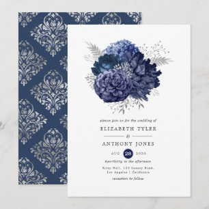 Invitation Mariage floral marine et argent