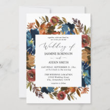 Mariage floral marine, orange et automne Brown