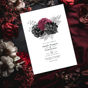 Invitation Mariage floral Marsala, noir et argent