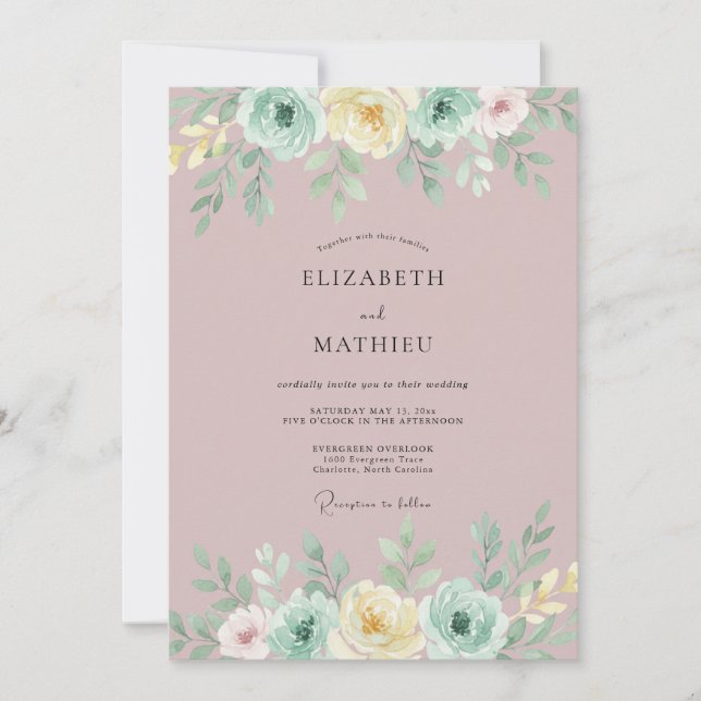 Invitation Mariage Floral Mauve de Printemps (Devant)