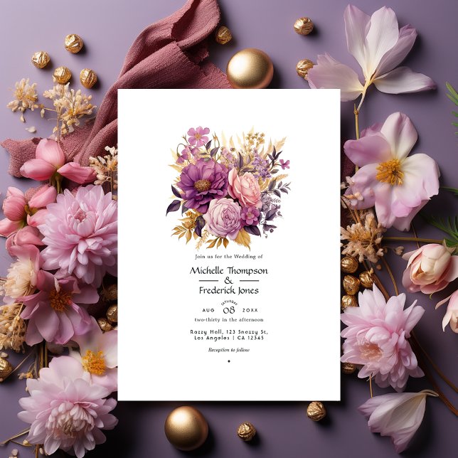 Invitation Mariage floral Mauve et Gold (Créateur téléchargé)