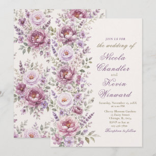 Invitation Mariage floral mauve et lavande