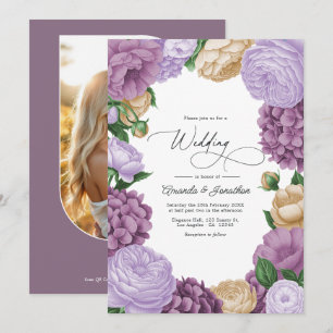 Invitation Mariage Floral Mauve, Lavande Fumée & Champagne