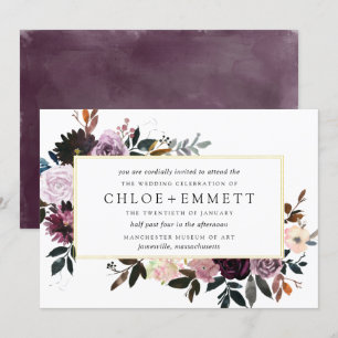 Invitation Mariage floral mauve rose et pourpre