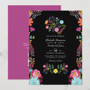 Invitation Mariage Floral Mexicain Fiesta Code QR RSVP