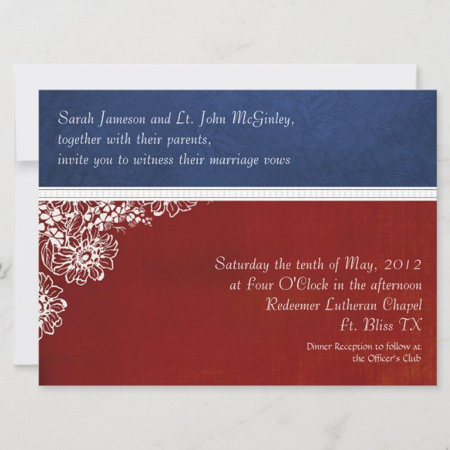 Invitation Mariage floral militaire patriotique surdimensionn (Devant)