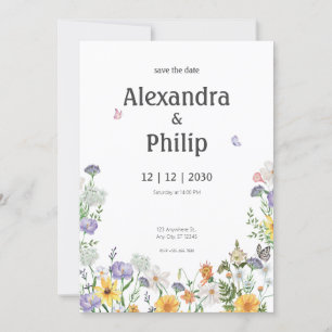 Invitation Mariage floral minimaliste moderne blanc