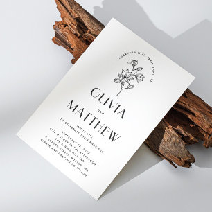 Invitation Mariage Floral Minimaliste Moderne. Code QR & Phot