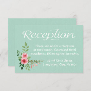 Invitation Mariage Floral Mint Green Réception Fleurs roses