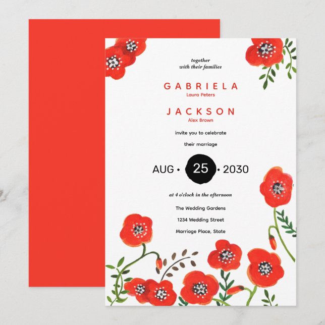 Invitation mariage floral moderne (Devant / Derrière)
