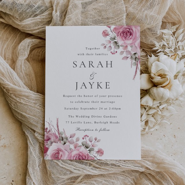 Invitation Mariage floral moderne à la mode Blush Boho (Créateur téléchargé)