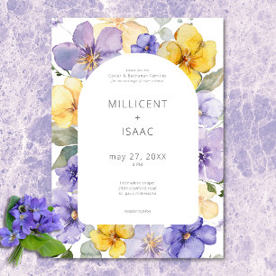 Invitation Mariage Floral Moderne aux Violettes Jaunes et Vio