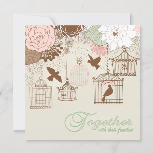Invitation Mariage floral moderne Birdcage (Devant)