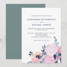 Mariage floral moderne Blush et Navy | vertical