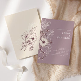 Invitation Mariage floral moderne Creme Mauve