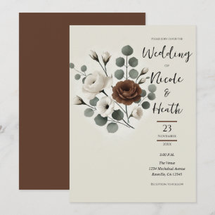 Invitation Mariage Floral Moderne Crème Moka Blanc