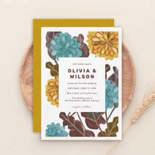 Invitation Mariage floral moderne de couleur moutarde