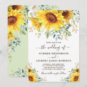 Invitation Mariage floral moderne de tournesol en été