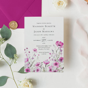 Invitation Mariage floral moderne élégant Bohème Magenta