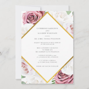 Invitation Mariage floral moderne en fleurs roses