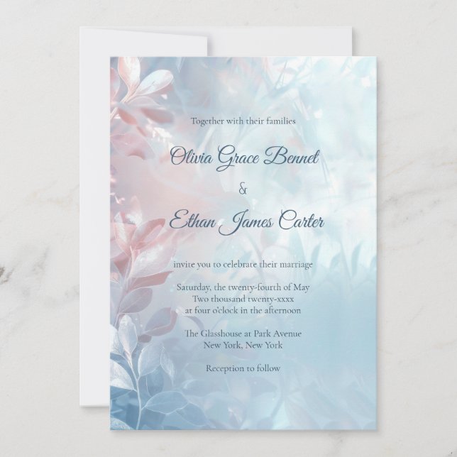 Invitation Mariage floral moderne en verre éthérée (Devant)