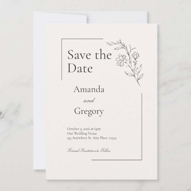Invitation Mariage floral moderne Enregistrer la date (Devant)