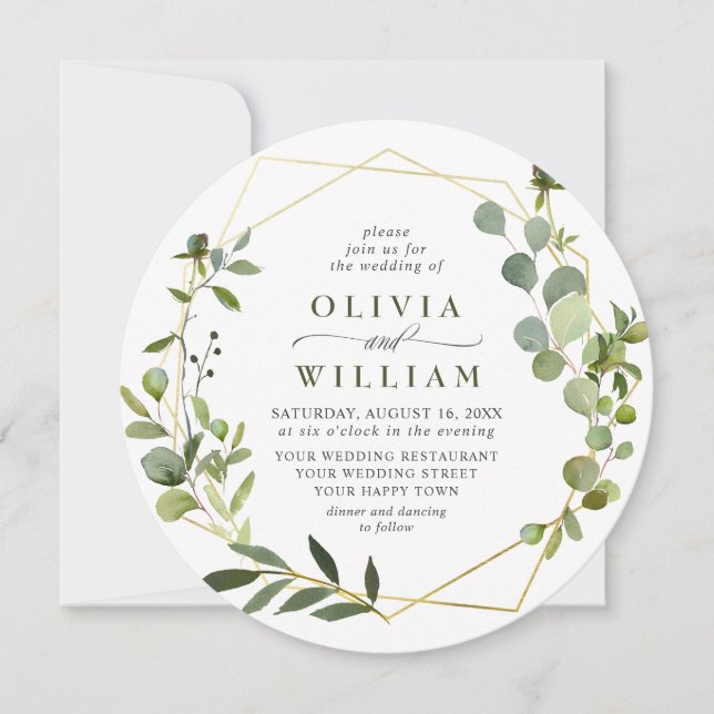 Invitation Mariage floral moderne Eucalyptus géométrique cadr (Devant)