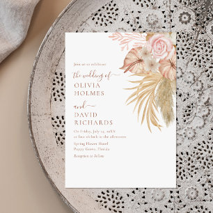 Invitation Mariage Floral Moderne Herbe de la Pampa Beige